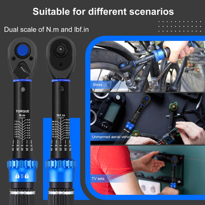 PUIBERS 1/4" Drive Small Torque Wrench, 1-8 Nm,Dual-Direction 72-Tooth Click Torque Wrench Newton Meter for Bikes, Electronics, Small Engine Repairs, and Delicate Fasteners