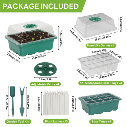 10-Pack Seed Starter Tray (120 Cells) Reusable Plant Starter Kit with Adjustable Humidity Domes, 12-Cell Seedling Trays, Complete Germination Station, Mini-Serre, Plateau de semis for Indoor Gardening