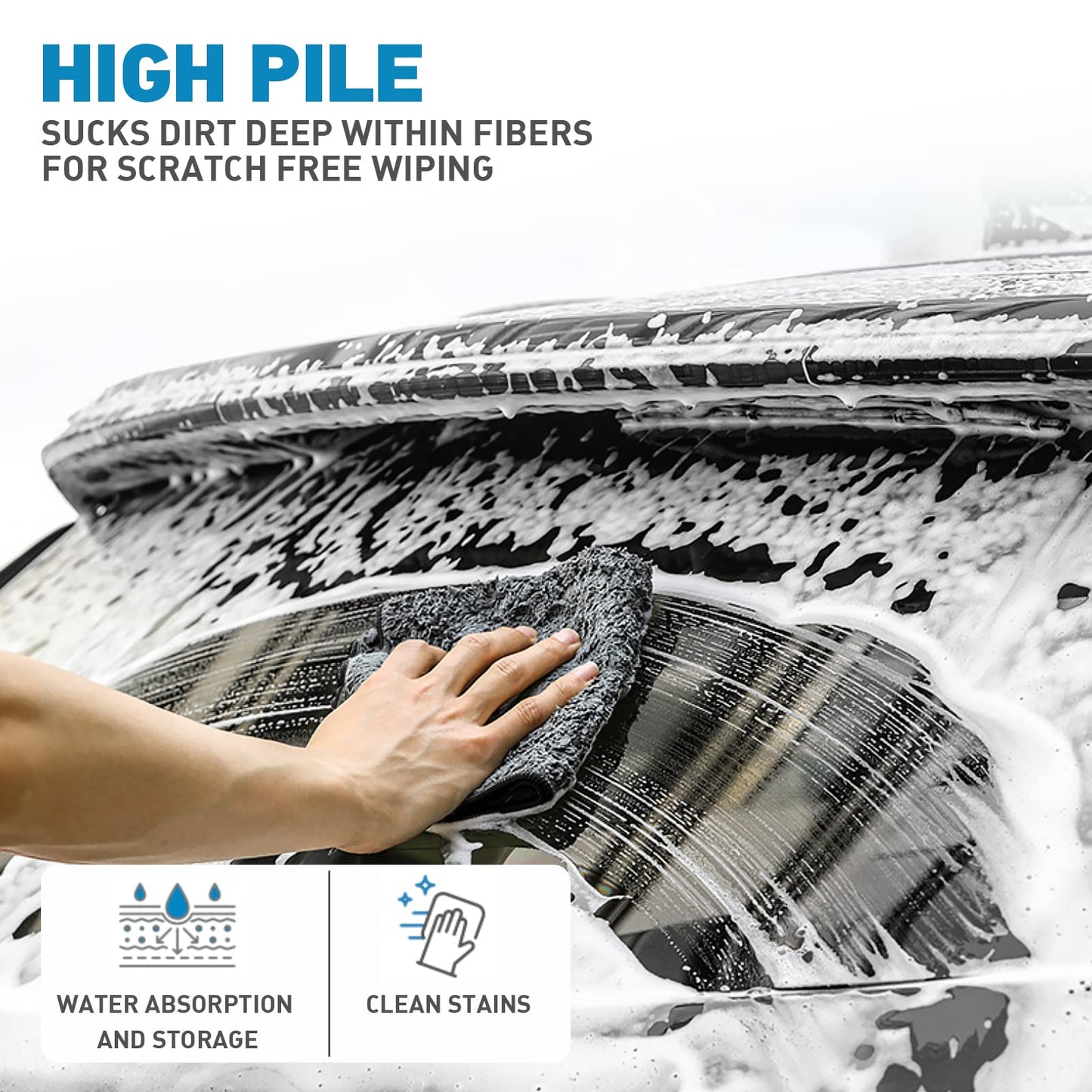 WEAWE Microfiber Towels for Cars - 7 Pack (23.6" x 15.7") 450-GSM, High & Short Pile Micro Fiber Cleaning Cloth for Car Washing Drying & Auto Detailing, Water Absorption Lint Free & Streak Free
