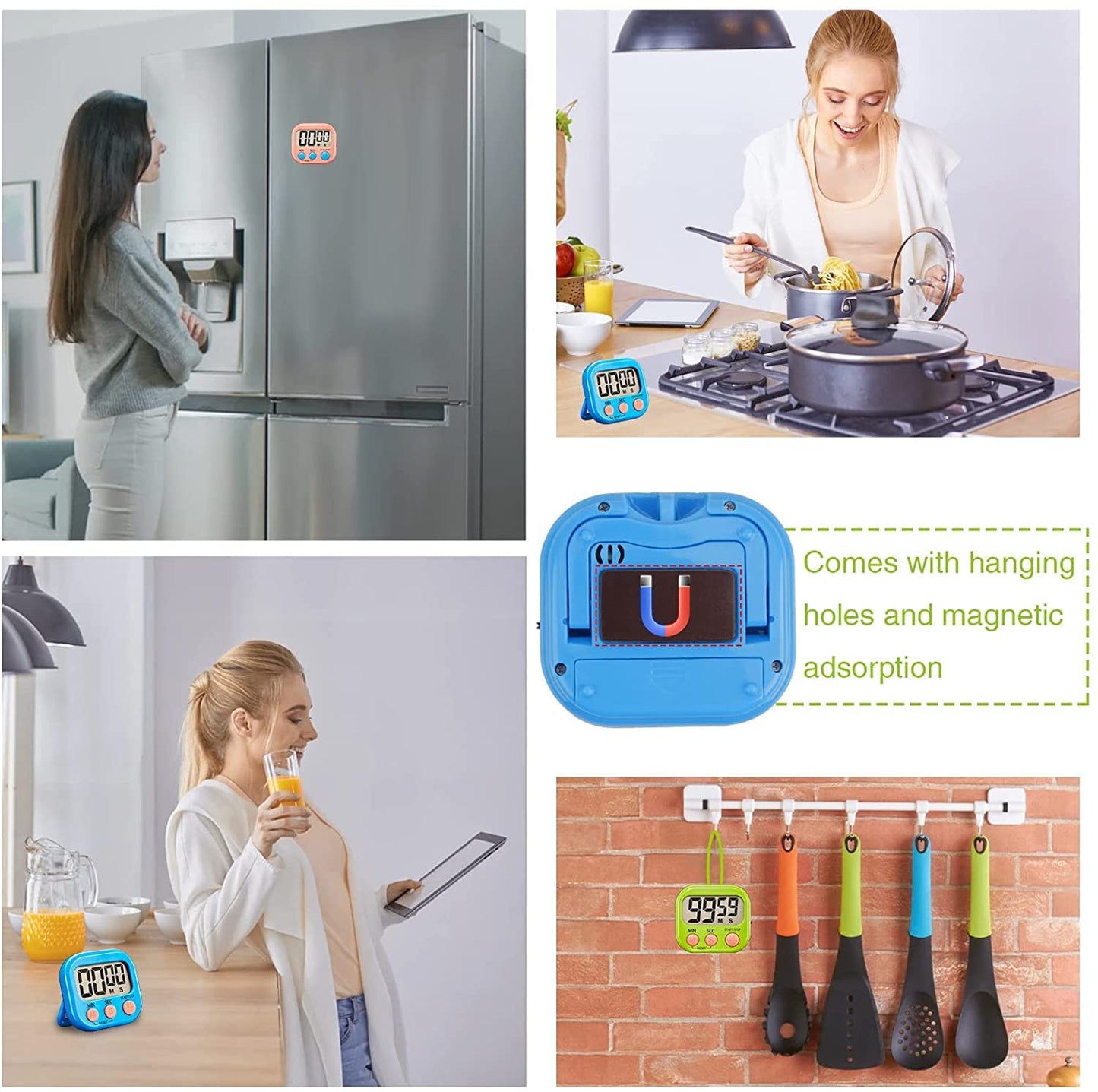 12 Pack Digital Kitchen Timer Large LCD Display Loud Alarm Strong Magnetic Stand, Minute Seconds Count Up Countdown and Simple Operation Timers for Cooking, Bathroom, Kids, Teacher, Classroom