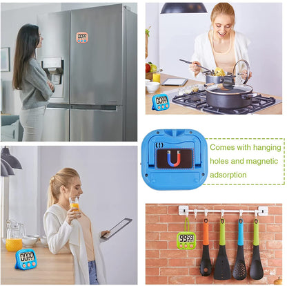 12 Pack Digital Kitchen Timer Large LCD Display Loud Alarm Strong Magnetic Stand, Minute Seconds Count Up Countdown and Simple Operation Timers for Cooking, Bathroom, Kids, Teacher, Classroom