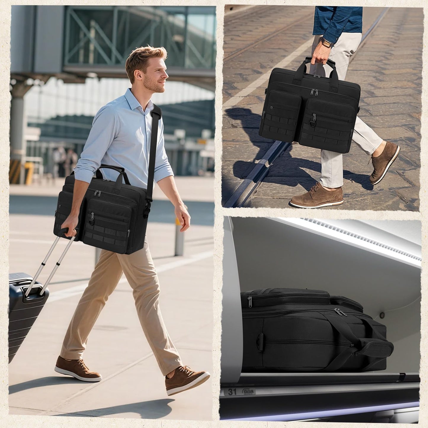 RAINSMORE Professional Messenger Bag for Men 15.6 17.3 inch, Laptop Bag, Waterproof Polyester, Computer Bag Business