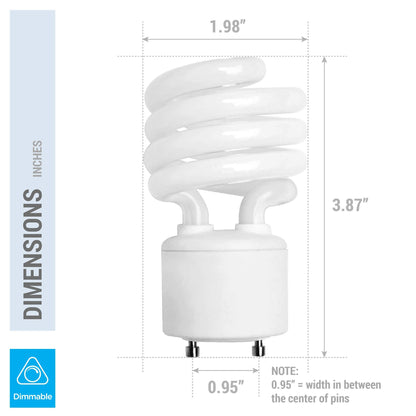KOR (4 Pack) 13 Watt Mini Spiral - GU24 Base - (60W Equivalent) - T2 Mini-Twist - CFL Light Bulb (Cool White (4100K), CFL)