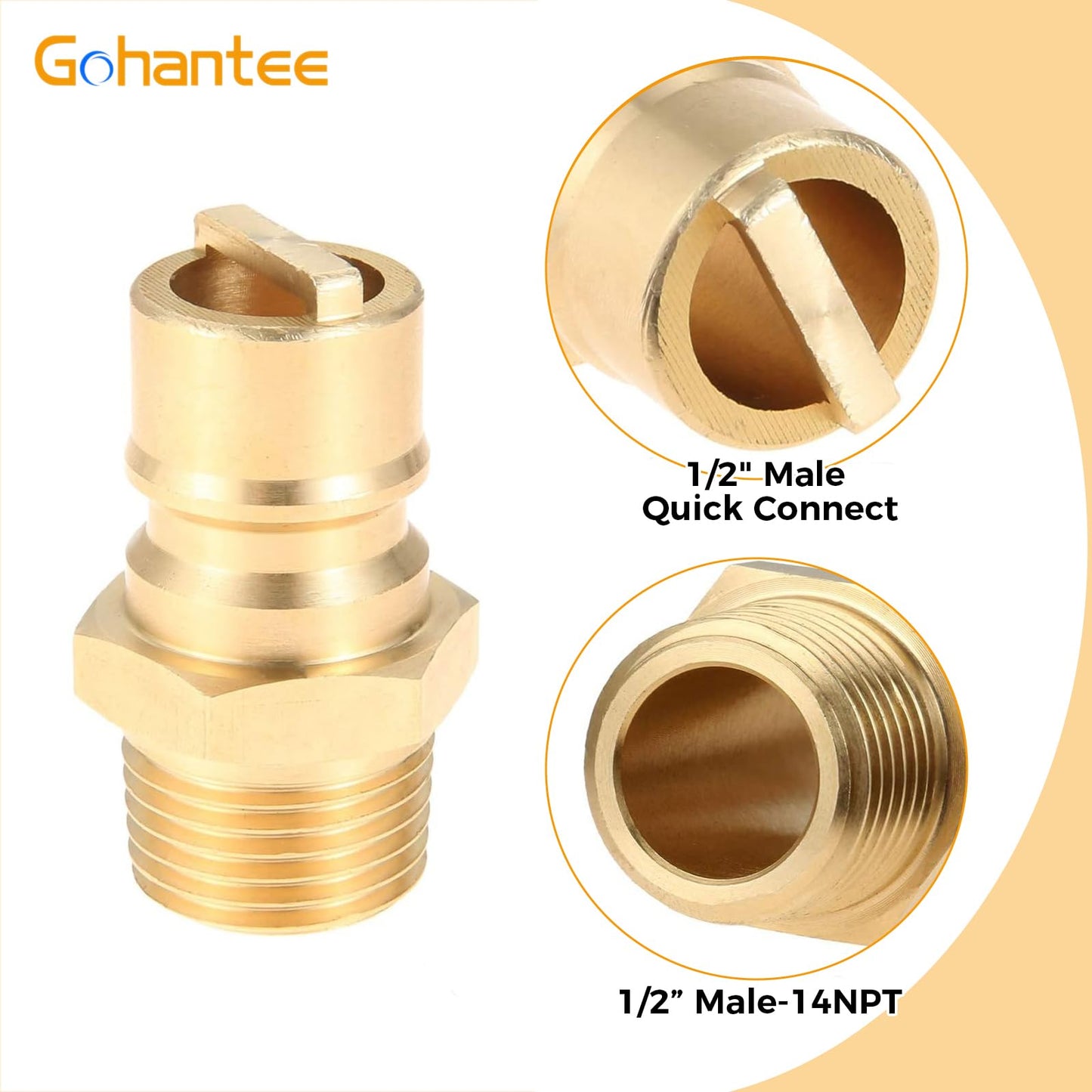 1/2" Gas Quick Connect Kit, Disconnect Connector with Male Insert Plug, Solid Brass 1/2 inch Natural Gas Propane Quick Connect Adapter
