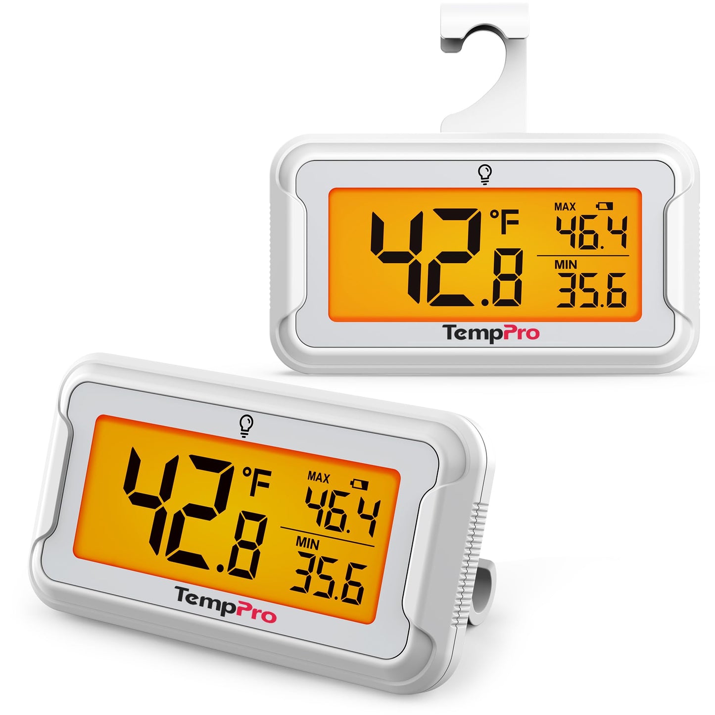 ThermoPro Refrigerator Thermometer with Large Backlit LCD Display, Waterproof Freezer Fridge Thermometer 2 Pack with Max/Min Record, Easy Battery Replacement, Magnetic & Stand Options for Room, Cooler