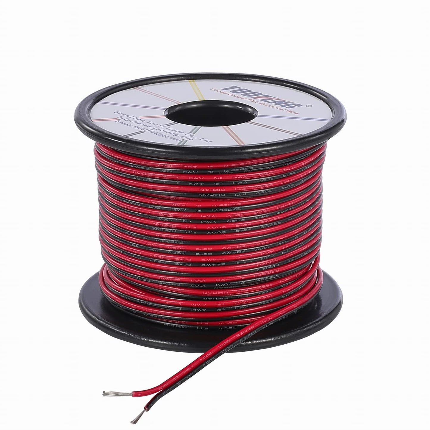 TUOFENG 22awg Electrical Wire 100 ft 22 Gauge Led Wire 2 Pin Extension Cable Wire Red Black Wires 12V/24V DC Cable for Led Strips Single Colour