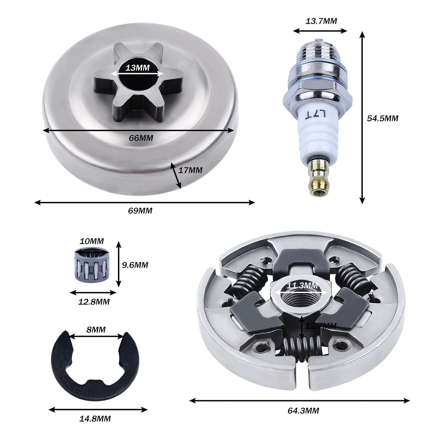 3/8" Sprocket Clutch Drum Kit for Stihl 017 018 MS170 MS180 021 023 025 MS210 MS230 MS250, ADEFOL Sprocket + Clutch Drum + Sprocket Bearing + Worm Gear + Washer + E-Clip + Spark Plug