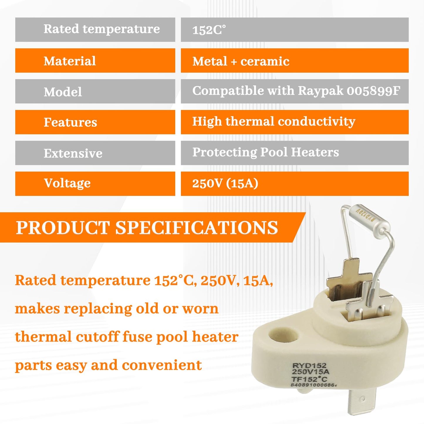 Thermal Cut Off Fuse 152°C, Fusible Link Assembly Replacement Kit for Zodiac R0012200 Raypak 005899F Jandy Pool and Spa Heaters (Pack of 2)