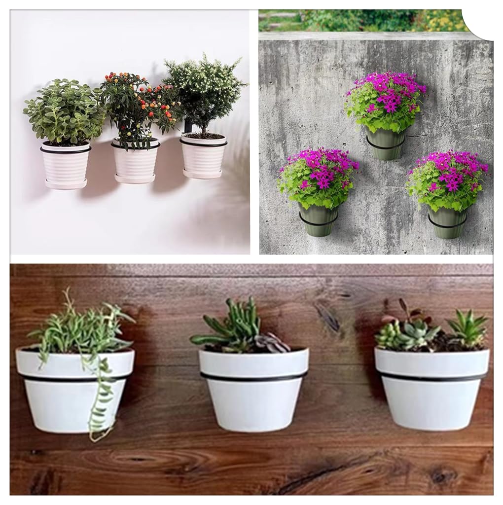 Plant Hangers, Flower Pot Holder Ring for Wall Mount 4 Inch Foldable,Black Flower Pot Ring Set,Heavy Duty Metal Round Planter Hooks Hangers for Outdoor, Indoor Plants and Flowers(6 Pack)