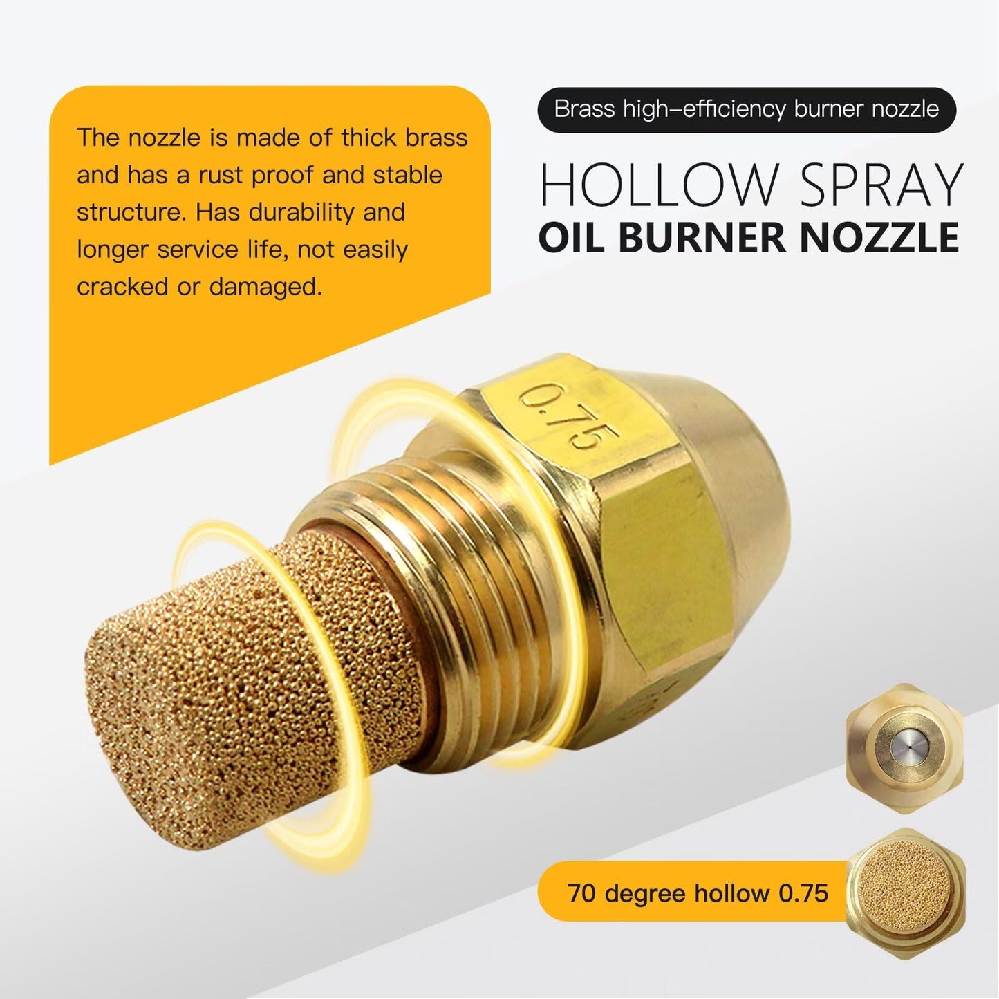 Vicue .75 70° A Hollow Oil Burner Nozzle for Delavan 7570A, .75-70A, 00075-70A1