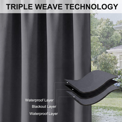 RYB HOME Patio Curtains Outdoor - Waterproof Exterior Blackout Shades Privacy Outdoor Indoor Deck for Porch Cabana Swimming Pool Hut Shower, 1 Panel, Wide 52 by Long 84 Inch, Grey
