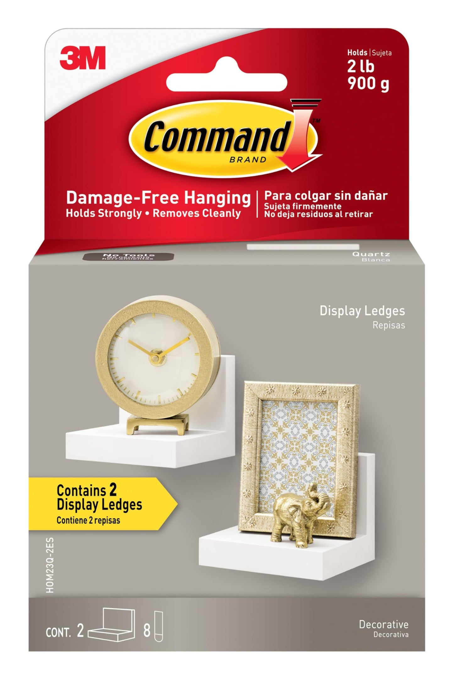 Command Display Floating Wall Shelves, 2 Ledges 8 Strips, Damage-free Decorating, Quartz