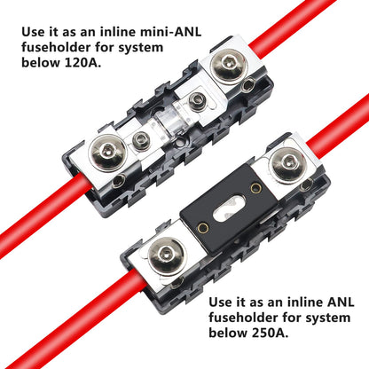 RECOIL MFHA-2 2 Packs Fuseholder 0/2/4 Gauge Modular Inline ANL & Mini-ANL Fuse Holders with Jumper Bars to Create Distribution Block Fuse and Negative Combo Blocks