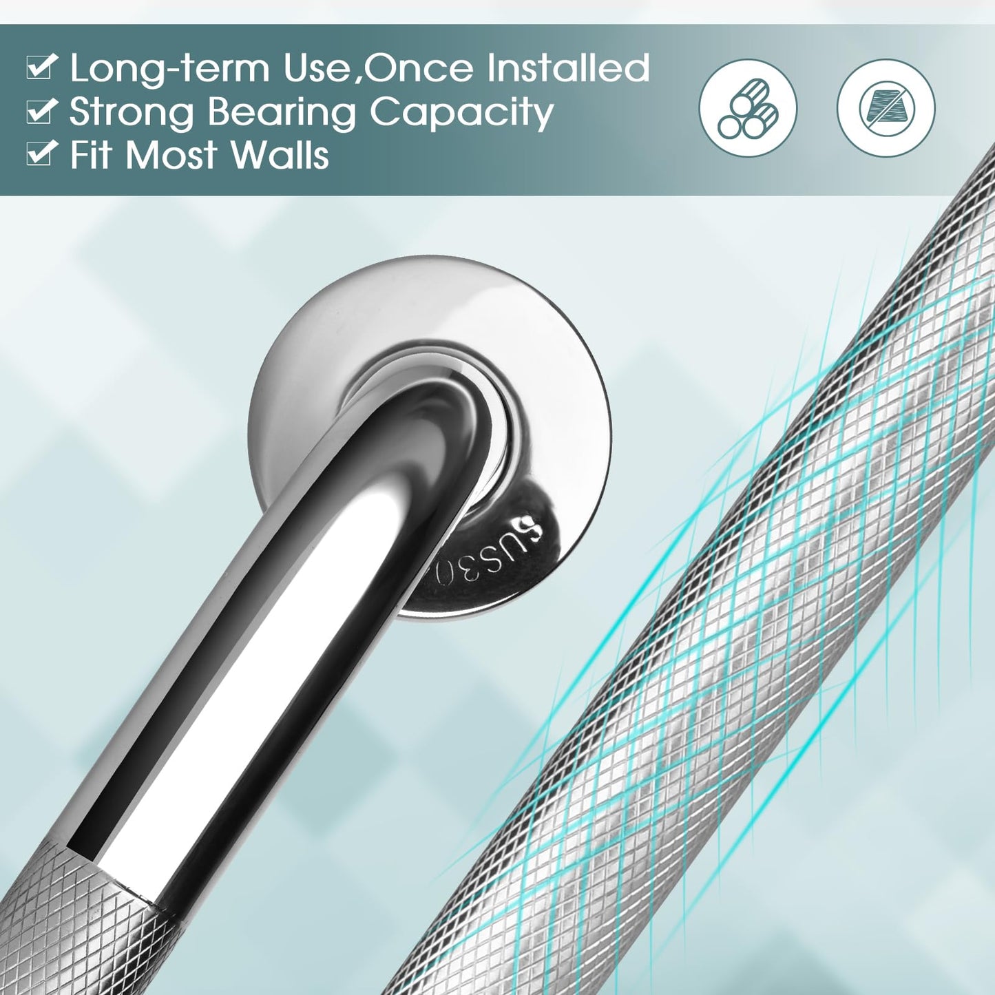 2 PCS Shower Grab Bar, 16 Inch Anti-Slip Bathroom Grab Bars Shower Handle, Chrome SUS 304 Stainless Steel Bath Safety Rail Support for Elderly, Injury, Pregnant