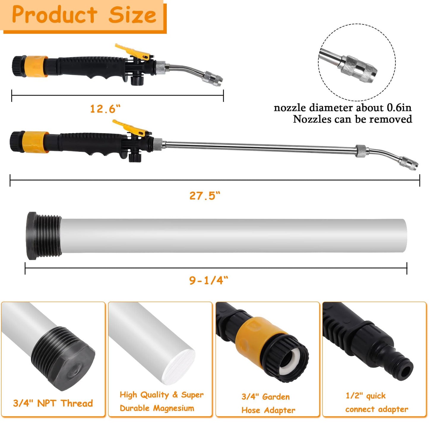 RV Anode Rod for Hot Water Heater, 9.25" L x 3/4" NPT Thread Magnesium Anode Rod & Flush Wand Compatible with Mor-Flo and Suburban Water Tank 232767