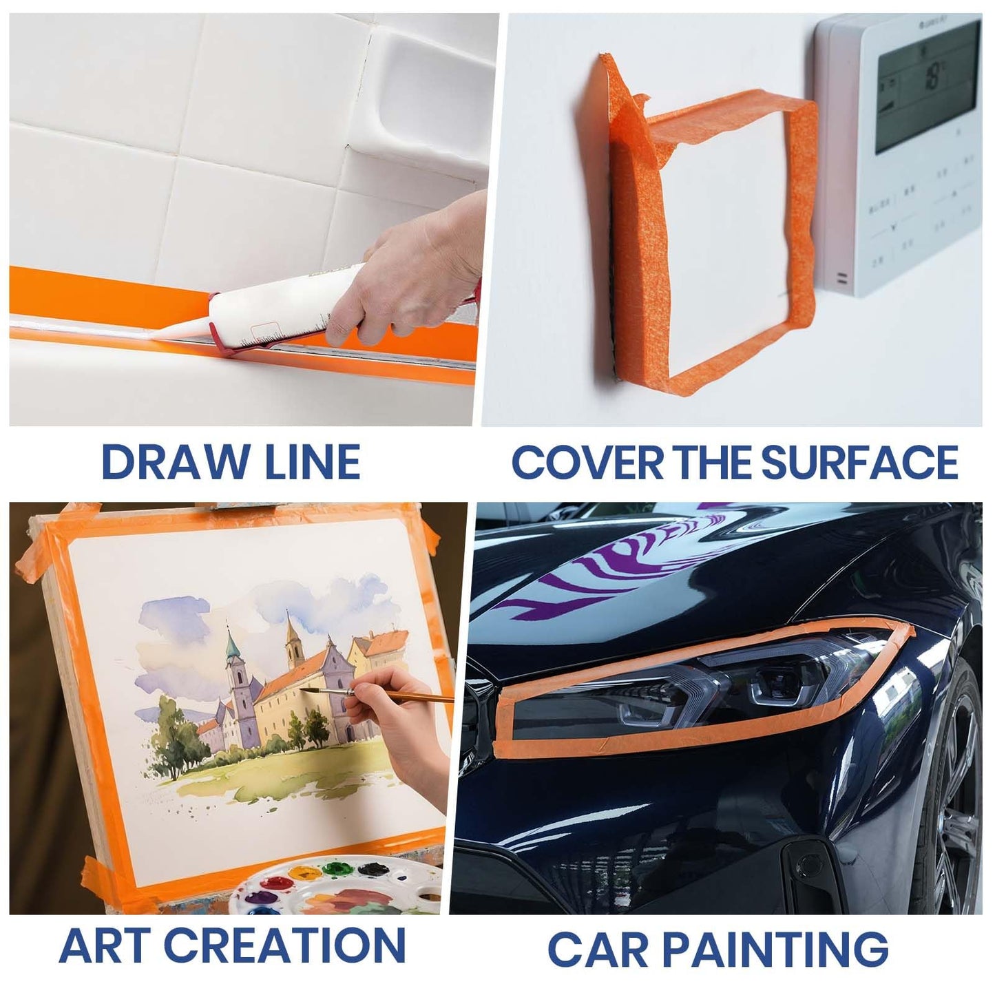ADHES Orange Masking Tape 1.2 Inch x 55 Yards, 5 Rolls UV Resistant No Residue Painters Tape, Multi-Surface Automotive Masking Tape for Indoor & Outdoor, Arts, Crafts, DIY, Labeling