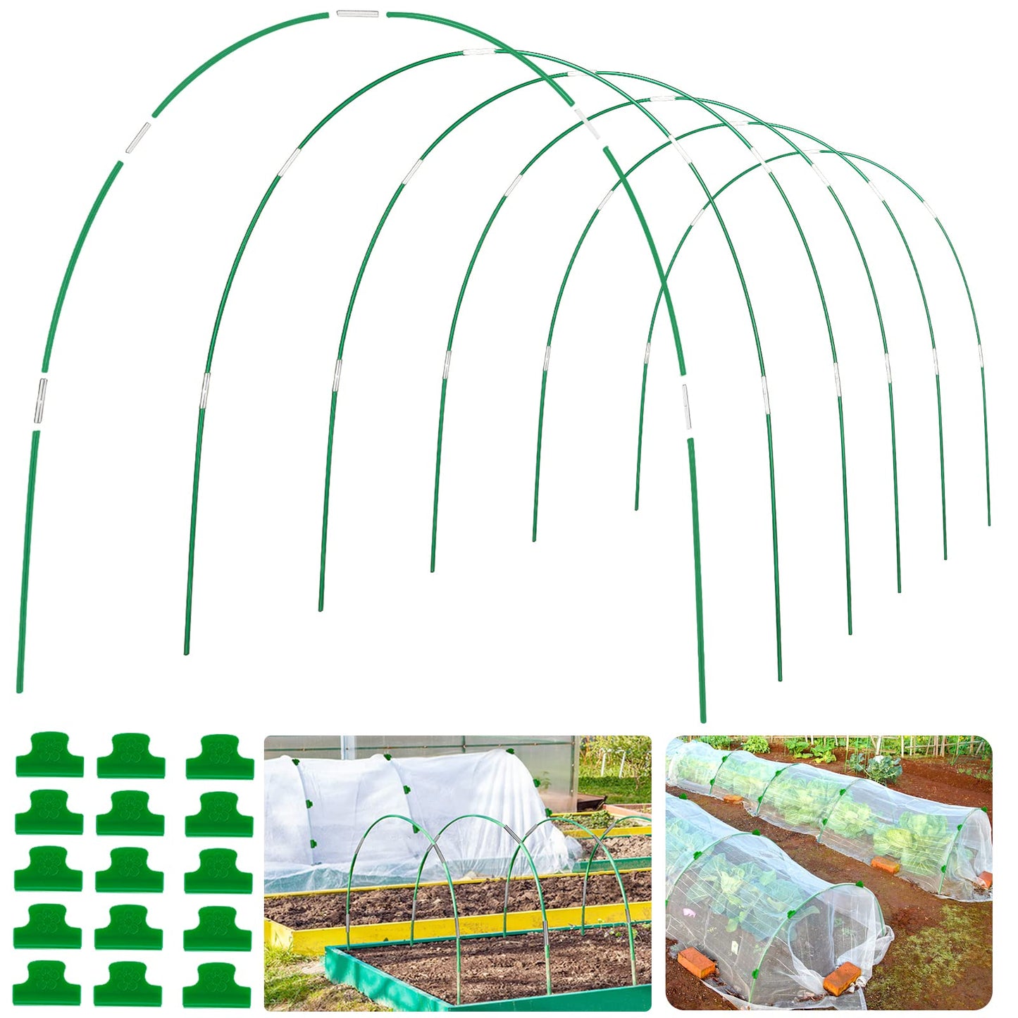 WYRJXYB Greenhouse Hoops Grow Tunnel 6 Sets of 8FT Long Garden Hoops, Rust-Free Fiberglass Frame for Garden Netting Raised Bed Plant Cloth Row Cover, DIY Plant Support Stakes (36 PCS)