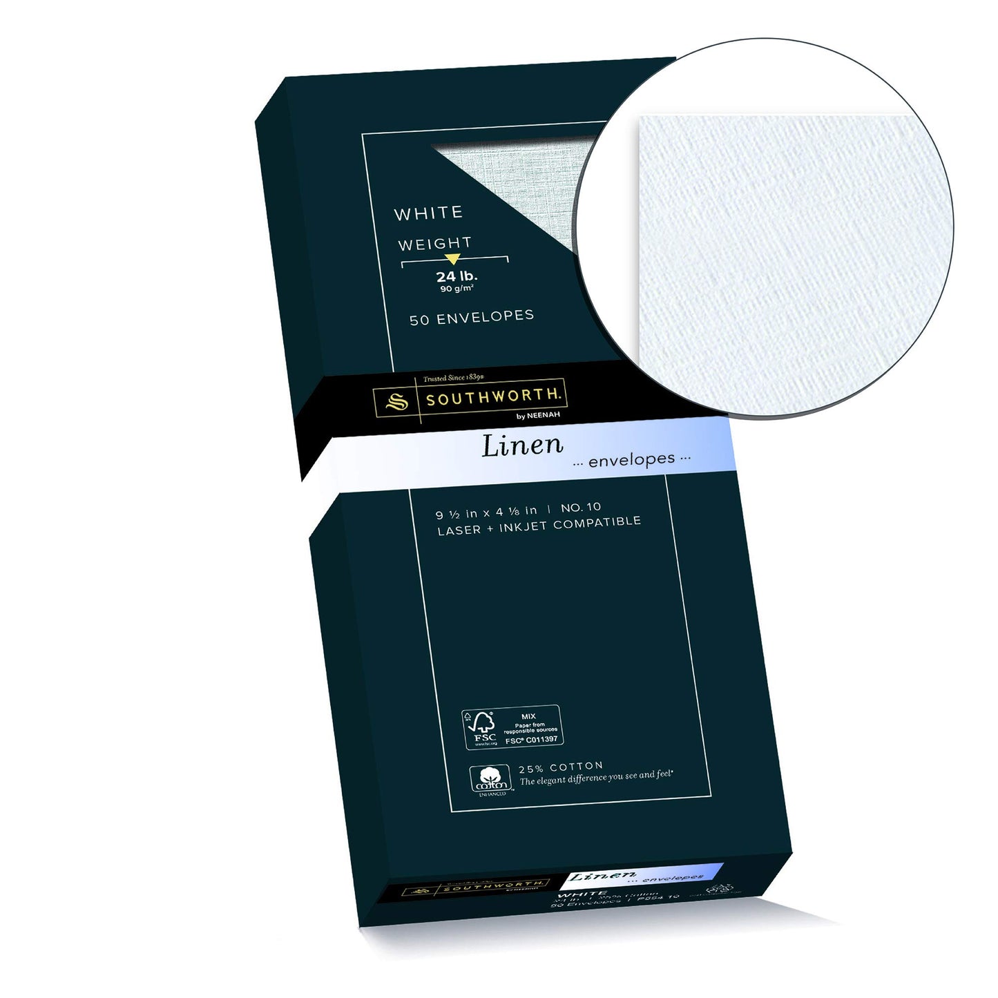 Southworth 25% Cotton #10 Linen Envelopes, White, 24 Pounds, 50 Count (P554-10)