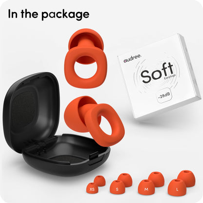 Audree Super Soft Ear Plugs for Sleeping Noise Cancelling - 28dB Noise Reduction Earplugs for Sleep , Concert, Airplanes & Noise Sensitivity, 8 Reusable Silicone Ear Tips in XS/S/M/L (Orange)
