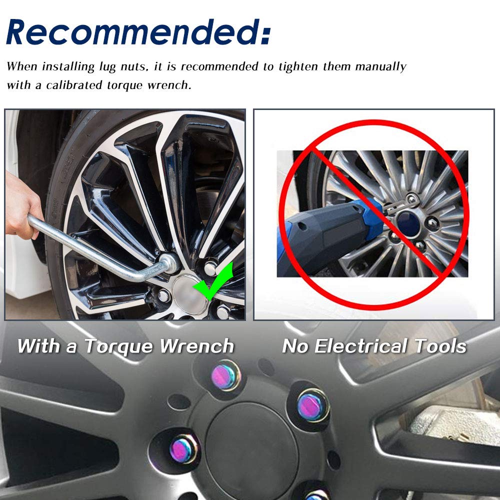 RYANSTAR Lug Nuts 20Pcs/Set M12*1.5 Hexagon Drive Acorn Lug Nuts Wheel Nuts + 1 3/4 inches 19mm and 21mm Hex Anti-Theft Socket Key, Colorful