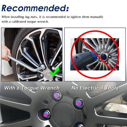 RYANSTAR Lug Nuts 20Pcs/Set M12*1.5 Hexagon Drive Acorn Lug Nuts Wheel Nuts + 1 3/4 inches 19mm and 21mm Hex Anti-Theft Socket Key, Colorful