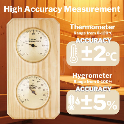 2 in 1 Wooden Sauna Thermometer and Hygrometer, Atarvana Indoor Hygrothermograph for Sauna Rooms, Spa, Hotel Accessories