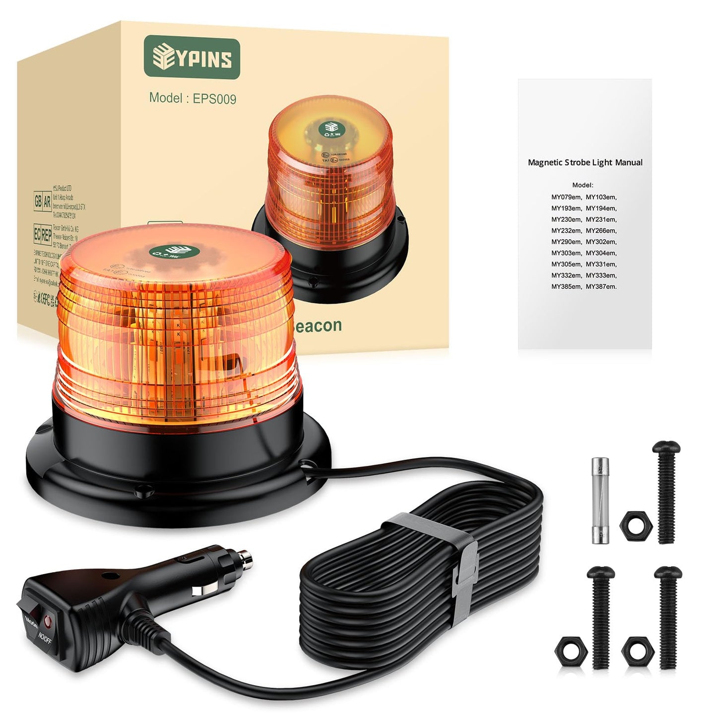 EYPINS Magnetic Flashing Beacon Light 40 LEDs Amber, Waterproof Car Truck Emergency Warning Light, Safety Rooftop Strobe Beacon Lights for Truck Car Forklift 12V/24V with 16FT Cable