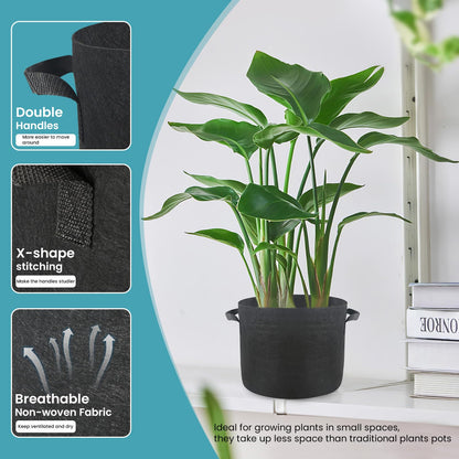 SunStream 10-Pack 2 Gallon Heavy Duty Thickened Nonwoven Fabric Pots Grow Bags with Handles