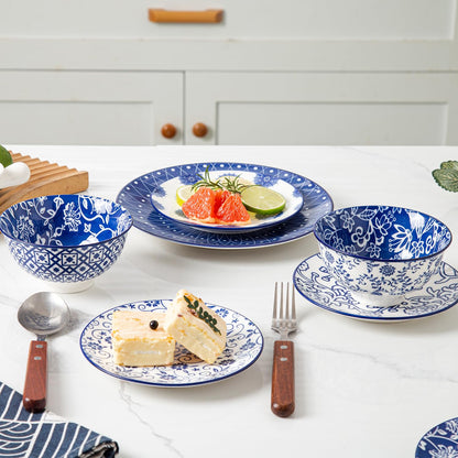 Cerkik Ceramic Dessert Plates Set - 6 Inch Mini Appetizer Plates for Kitchen - Small Salad Plate for Cake Snacks Side Dish, Microwave Dishwasher Safe, Gift, Vintage Blue