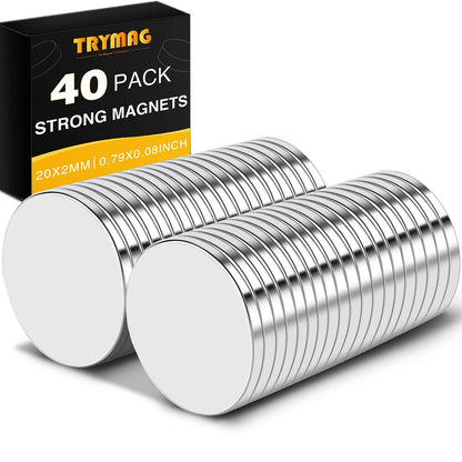 TRYMAG Magnets, 20 x 2mm Super Disc Rare Earth Magnets, Small Round Refrigerator Magnet for Fridge, Crafts, Office, Whiteboard, Dry Erase Board, Cabinets