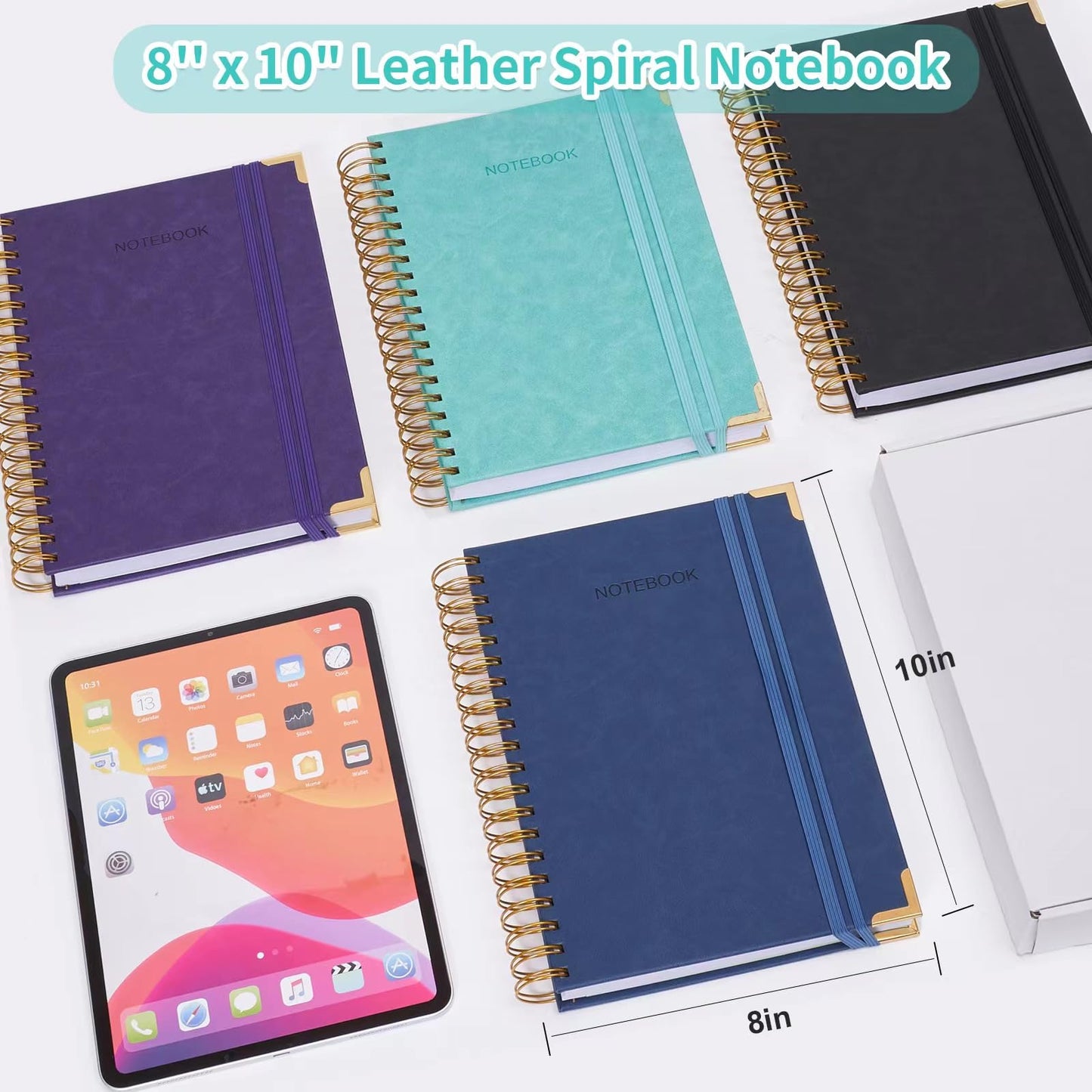 Spiral Notebook, 365 Page Hardcover Leather Notebook Journal, Large B5 Lined Journal for Women Men, College Ruled Notebooks for Work School, Journals for Writing, 24pcs Index Tabs, 8" x 10", Green