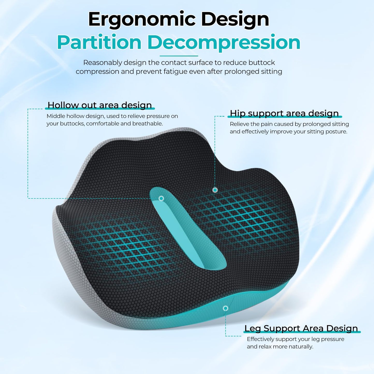 Chair Cushion, Ergonomic Seat Cushion, Orthopaedic Office Chair with Hole Handle, Non-Slip Breathable Hemorrhoids Doughnut Cushion, Wedge Cushion, Car, Coccyx Cushion, Seat Ring, Coccyx Relief