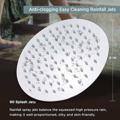 Rainfall Shower Head,8" Round Stainless Steel Rain Shower Heads with Anti-Limescale Nozzles Waterfall ShowerHead, Ultra-Thin Desigh Shower Rain Head with Adjustable Angles