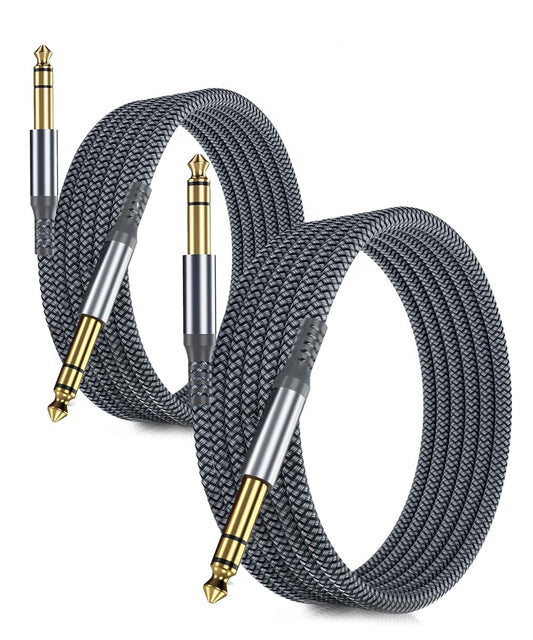 Ruxely 6.35mm TRS Instrument Cable 10FT 2-Pack,Straight 1/4 Inch Male Jack Stereo Audio Interconnect Cord,6.35 Balanced Lead Line for Electric Guitar,Bass,Keyboard,Mixer,Amplifier,Amp,Speaker,Equalizer