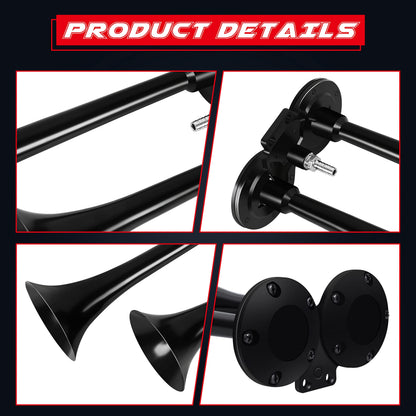CARFKA Air Horn for Truck Boats Car, 150DB Super Loud Train Horns Kit with 120 PSI Air Compressor (Dual Black)