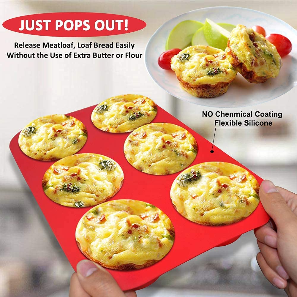 Walfos Silicone Jumbo Muffin Pan Set- 6 Cup Large Silicone Cupcake Pan, BPA Free Silicone Perfect for Egg Muffins, Big Cupcakes - Non-Stick and Dishwasher Safe, Set of 2