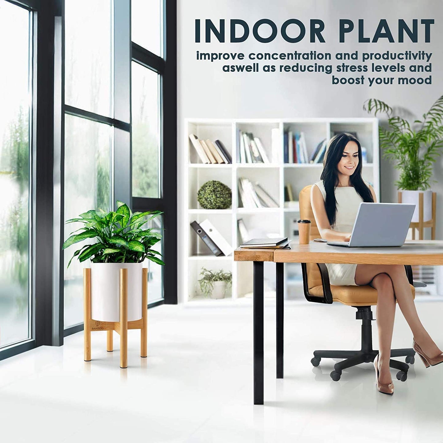 1-Pack Plant Stand, Mid-Century Modern Flower Pot Holder, Adjustable Plant Stand for Multiple Pots, Indoor Space Saving Vertical Plant Shelf, Fits Planter Size of 20-30 CM (Plant Pot NOT Included)