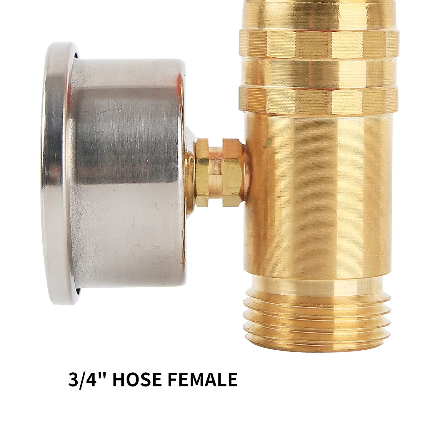 Solimeta Water Pressure Regulator with Stainless Steel Liquid Filled Lead-Free Pressure Gauge, Pressure Reducer for Camper, Trailer, RV, Garden, Plumbing System, 40-50 psi, 3/4" Hose
