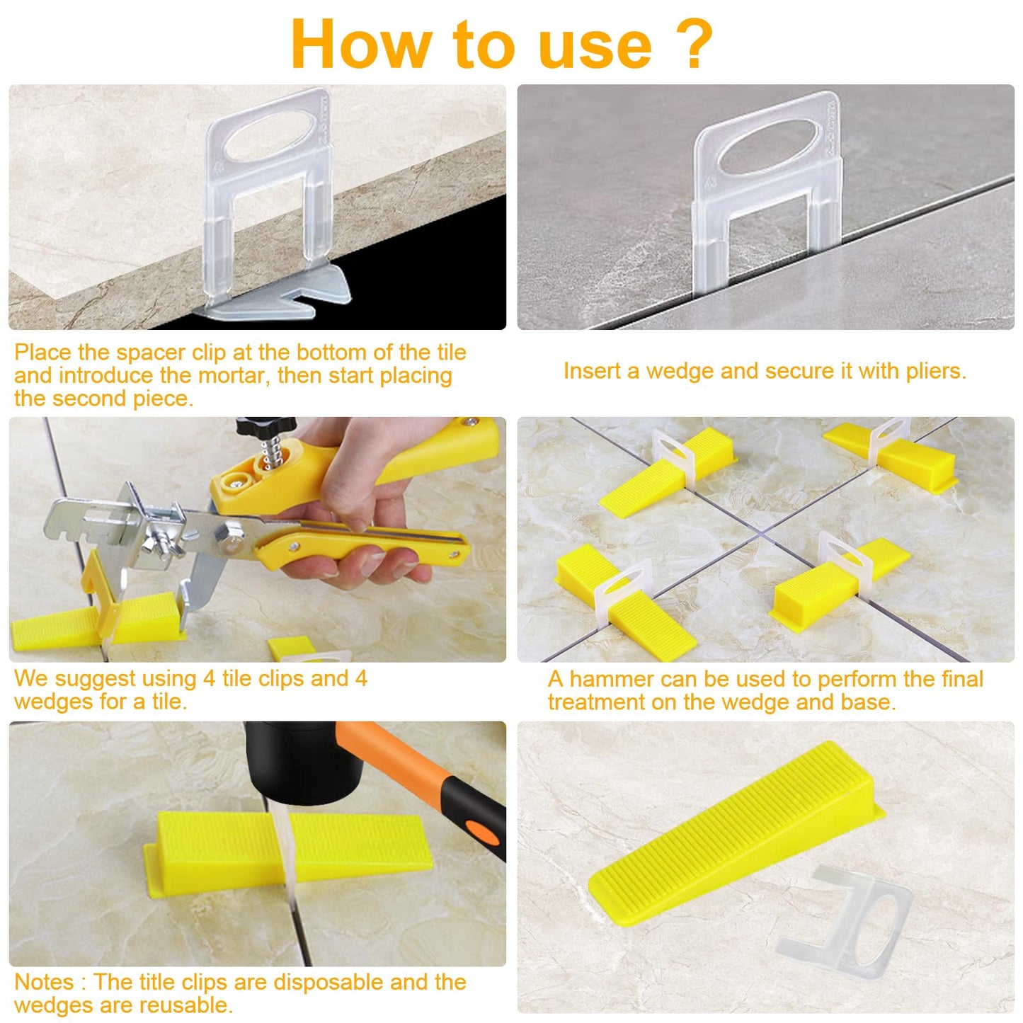 Storystore Tile Leveling System Tiles Leveler Spacers - 1/8 Inch 300 Piece Leveling Spacer Clips 100 Piece Reusable Wedges and 1 Installation Pliers - Tile and Stone Installation for PRO and DIY