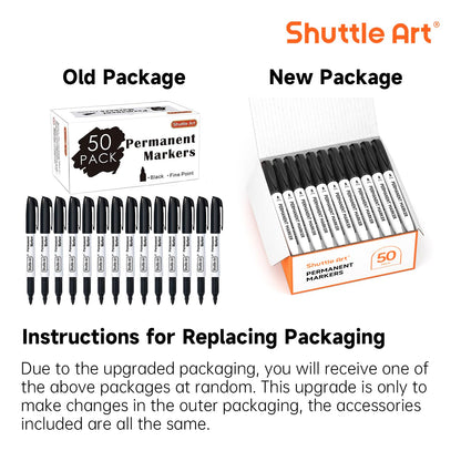 Shuttle Art Permanent Markers, 50 Pack Black Permanent Marker set,Fine Point, Works on Plastic,Wood,Stone,Metal and Glass for Doodling, Marking