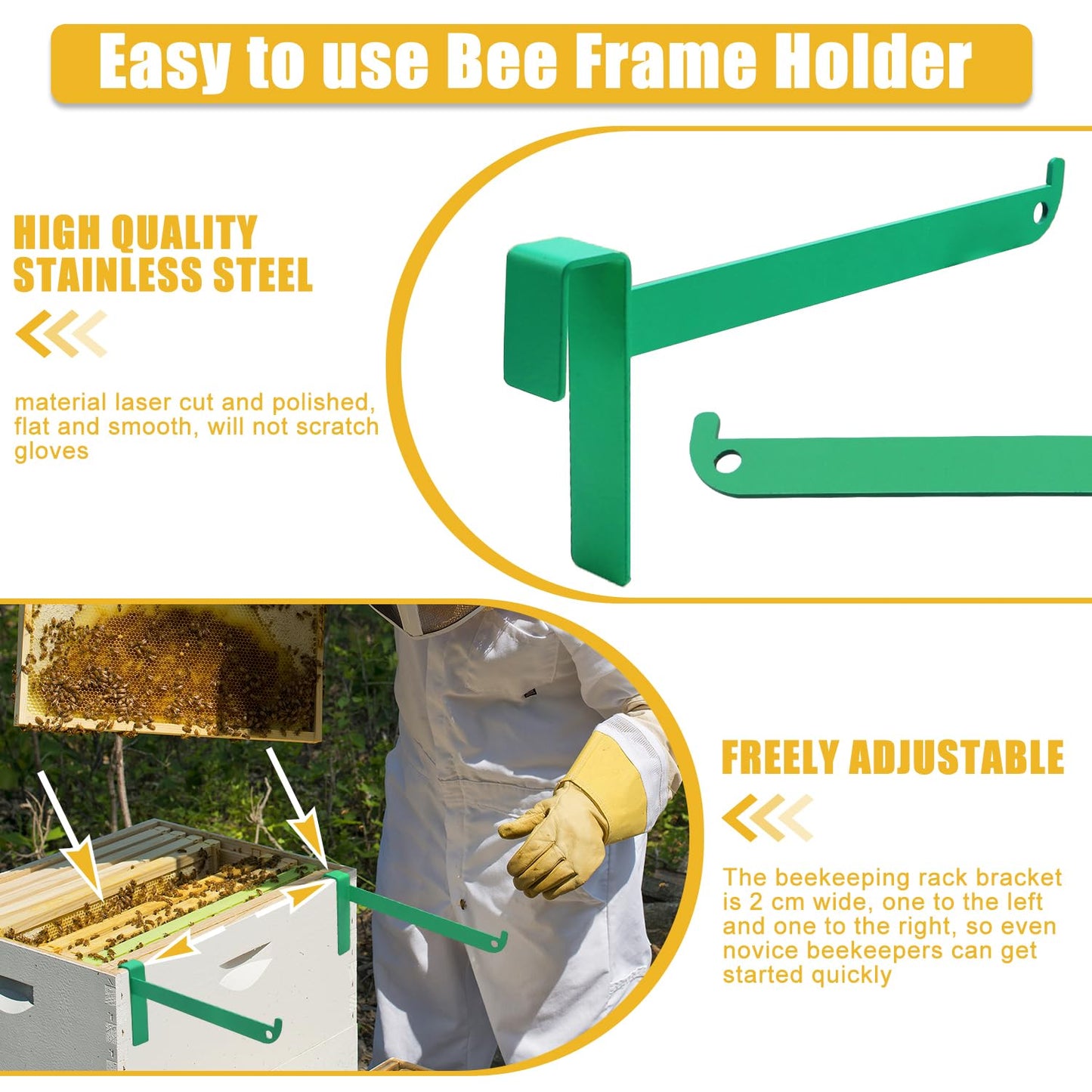 4 Pcs Bee Frame Holder, 5 Frame Capacity Painted Beekeeping Frame Support Bracket, Portable Beekeeping Frame Inspection Bracket Tool, Bee Boxes and Frames Starter Kit