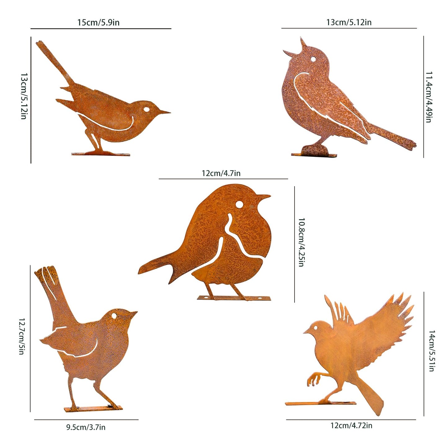 Reagia 5pcs Rusty Birds with Screws Birds Garden Silhouette Decoration Decorative Rusty Metal Garden Yard Art Metal Birds Bird Ornaments Patio Yard Landscape