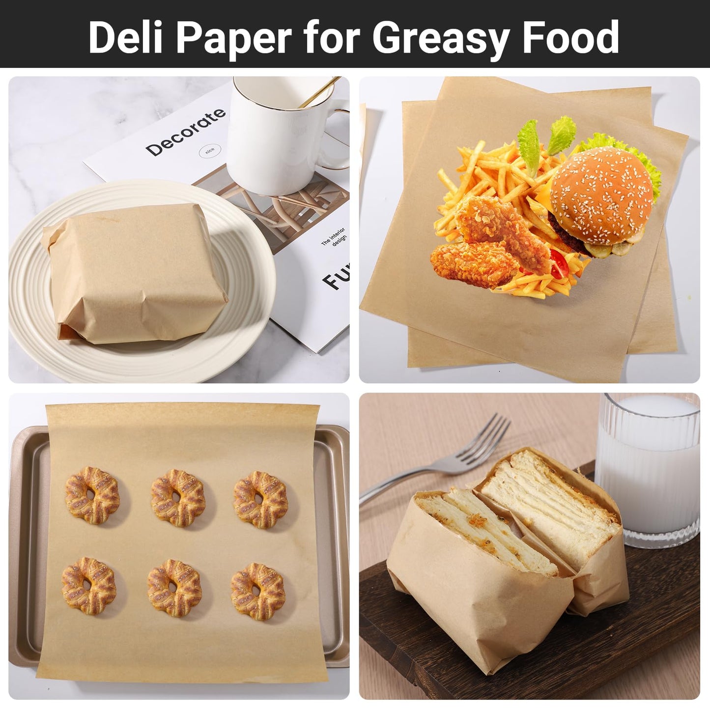 EUSOAR Food Service Butcher Paper, 200 Sheets 11.6" x 11.2" Soap Wrapping Paper, Hamberger Sandwich Wraps, Food Basket Liners, Wrapping Tissue, Squares Deli Paper Sheets