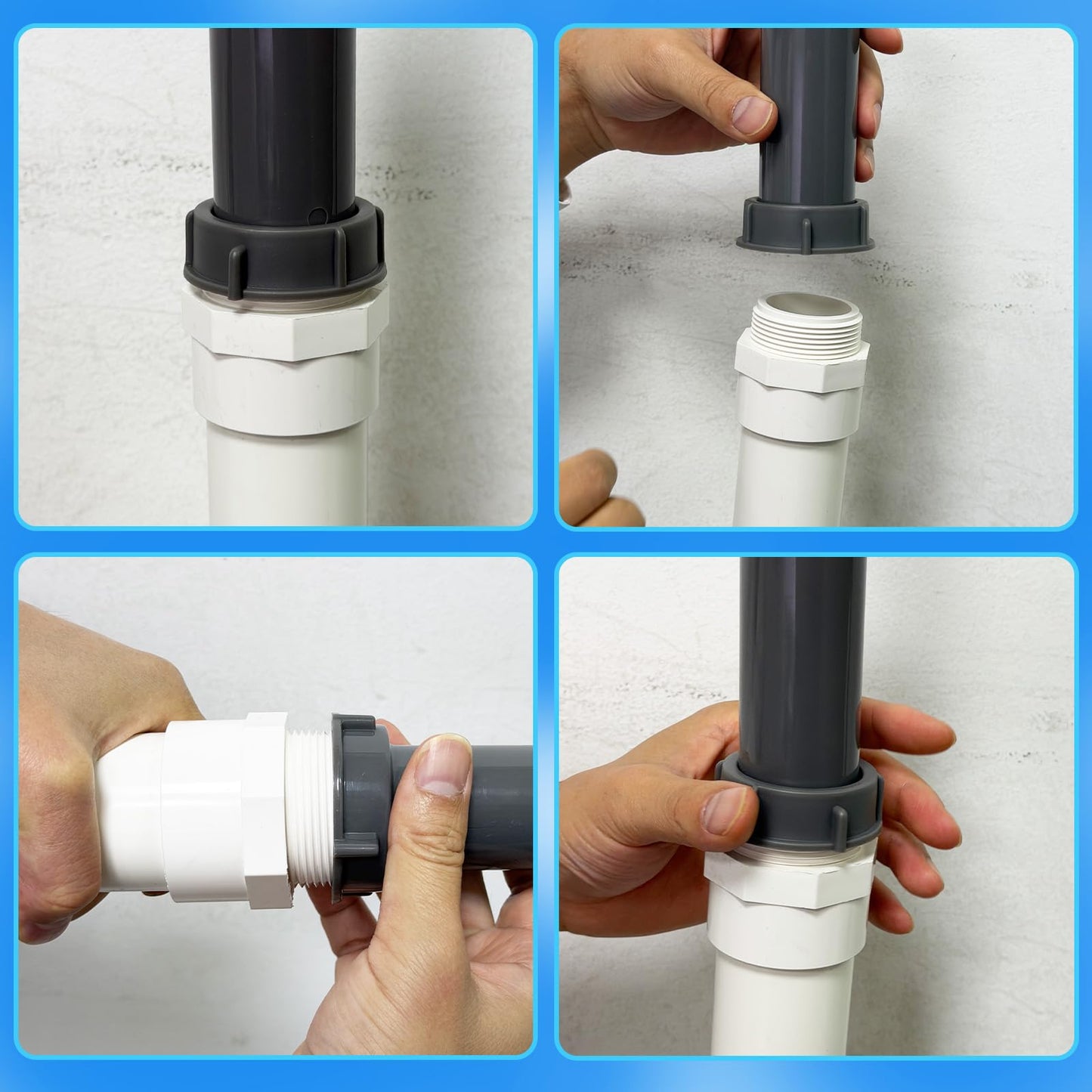 QruiLanTu 4Pcs 1 1/2" White 2-Way PVC Pipe Coupling Adapter Hex Nipple NPT Male Thread Pipe Coupling Adapter Connectors for 1 1/2 Inch PVC Pipe Socket x NPT Male