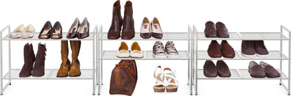 Simple Houseware 3-Tier Stakable Wired Grid Shoe Racks Storage Shelf, Silver