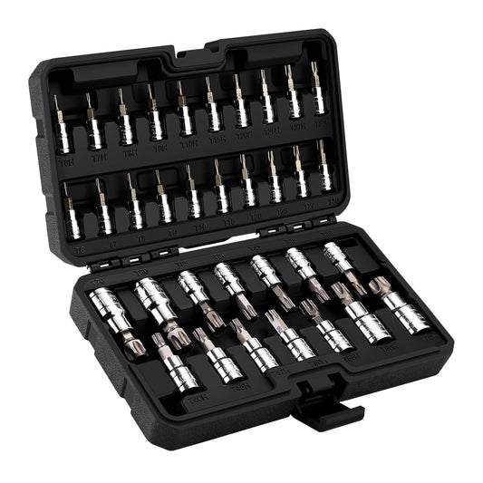 DEKOPRO 34PCS Torx Bit Socket Set, Star Bit Socket Set, Premium S2 Alloy Steel and Cr-V Steel, Solid Star & Tamper Proof T6 ~ T70, SAE Drive Bits with Storage Case