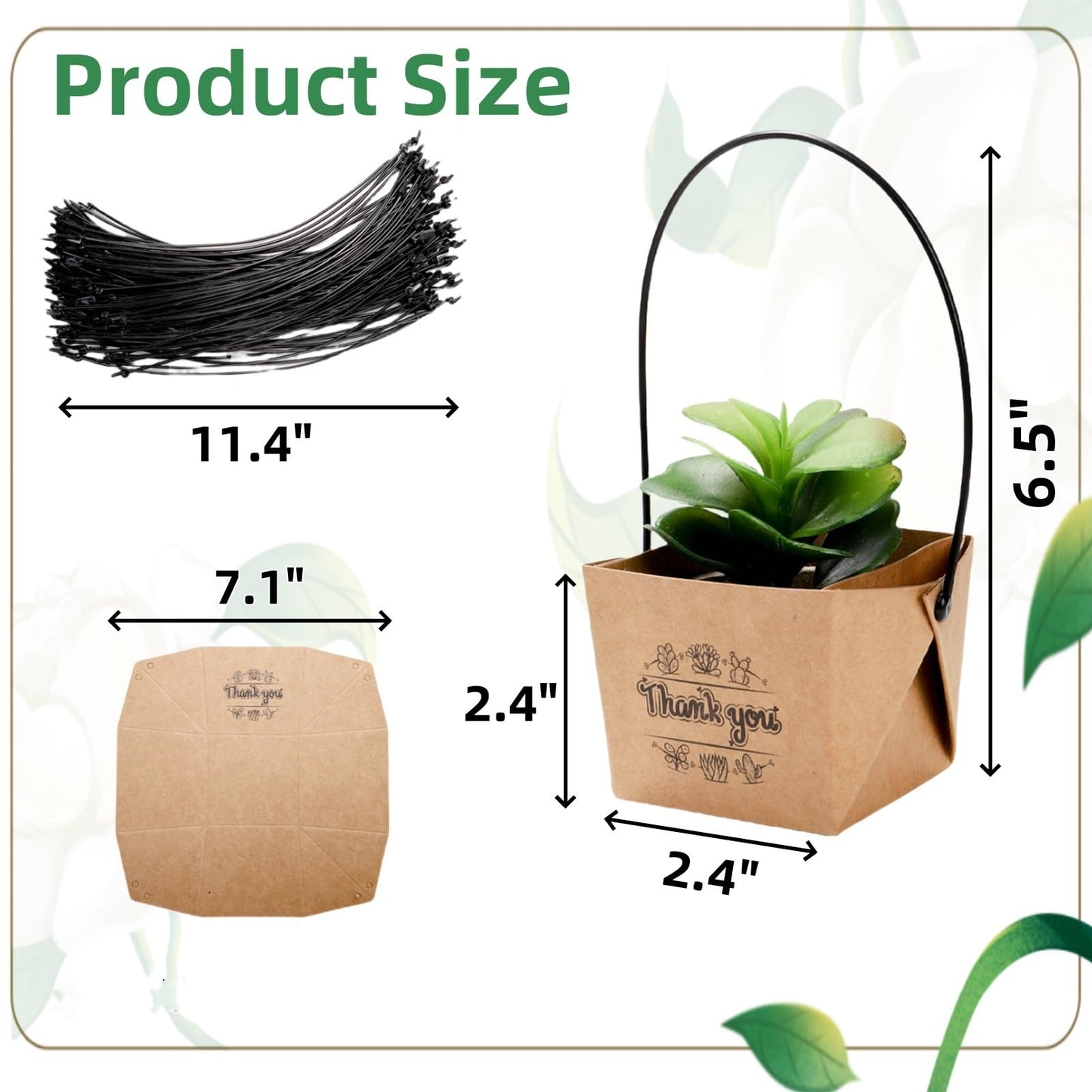 Covzoe 100 Pack Succulent Wraps Bags, Thank You Succulent Gift Box with Handles, Fits 2 Inch Pots, Waterproof Kraft Paper Party Favors for Guests Plants Wedding Decoration