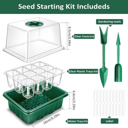 Verdenu Seed Starter Tray, 10 Pack 120 Cells Seed Starter Kit with Adjustable Humidity Dome, Upgrade Height Reusable Seed Starting Trays with Tools, Germination Kit for Seeds Starting