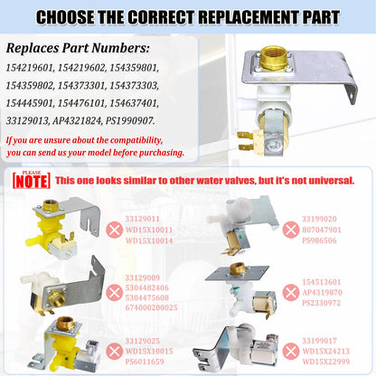 154637401 Dishwasher Water Inlet Valve - Dishwasher Water Valve Assembly Replacement Parts 154219601 154359801 154373301 AH1990907 AP4321824 PS1990907