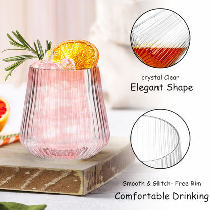 Tebery 20 Pack Plastic Ribbed Wine Glasses, 12 Oz Unbreakable Stemless Cocktail Cups for Party, Reusable Origami Style Ridged Drinking Tumbler for Champagne Catering Wedding Picnic Bar